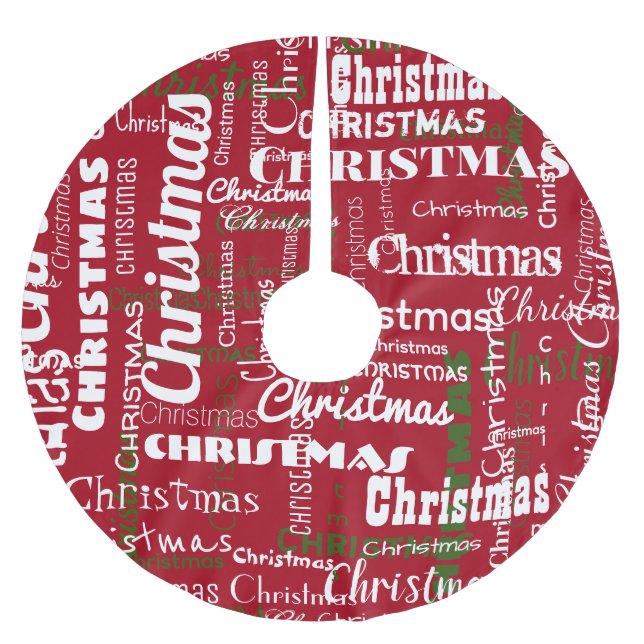 Weihnachts-Rot-Grün-Klassik-Word-Muster Polyester Weihnachtsbaumdecke (Vorderseite)