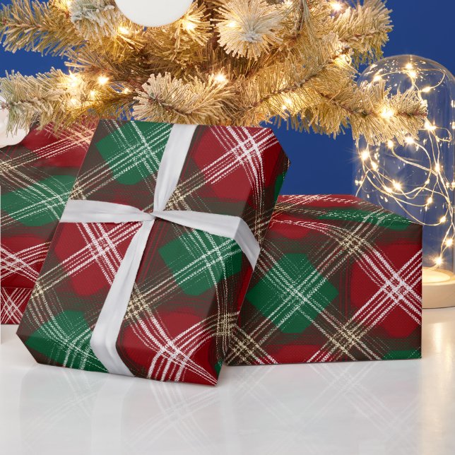 Weihnachts-Rot-Grün-Klassiker-Schnee-Karomuster Geschenkpapier (Feiertage)
