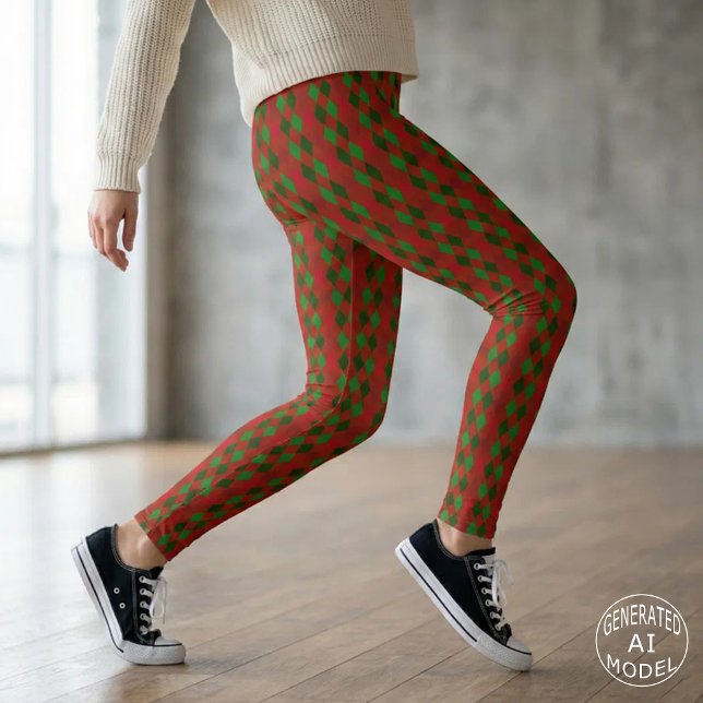 Weihnachts-Rot-Grün-Raute-Muster Leggings (Von Creator hochgeladen)