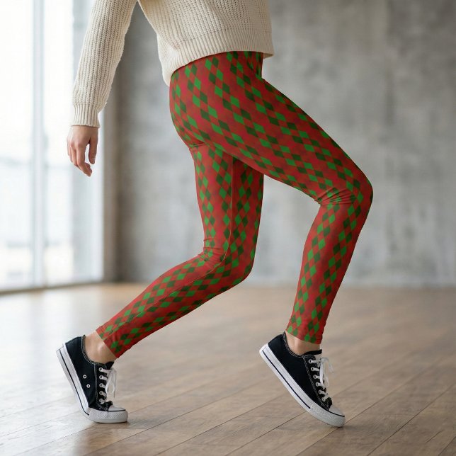 Weihnachts-Rot-Grün-Raute-Muster Leggings (Von Creator hochgeladen)