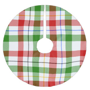 Weihnachts-Rot-Grün-Weiß-Flanell-Karodesign Polyester Weihnachtsbaumdecke