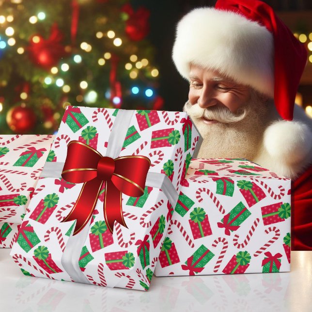 Weihnachts-Rot-Grüne Geschenke mit kalten Kanälen Geschenkpapier (Von Creator hochgeladen)