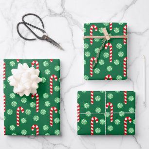 Weihnachts-Rot-Grüne-Zuckerstange Geschenkpapier Set