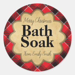 Weihnachts-Rot-Kariert-Foot-Soak oder -Scrub Runder Aufkleber
