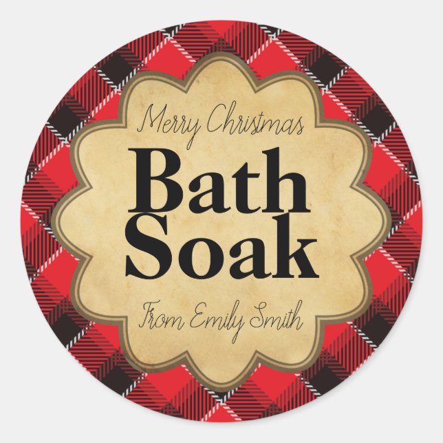 Weihnachts-Rot-Kariert-Foot-Soak oder -Scrub Runder Aufkleber (Vorderseite)