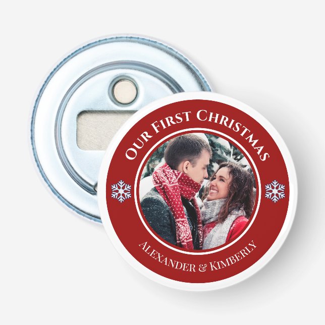 Weihnachts-Rot-Kreis mit Top Bottom-Text Flaschenöffner (Vorderseite)