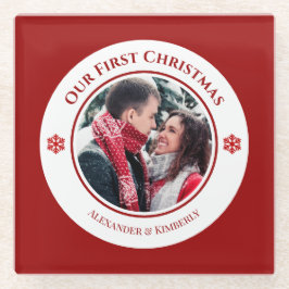 Weihnachts-Rot-Kreis mit Top Bottom-Text Glasuntersetzer