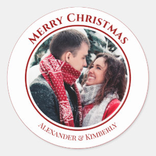 Weihnachts-Rot-Kreis mit Top Bottom-Text Runder Aufkleber