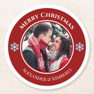 Weihnachts-Rot-Kreis mit Top Bottom-Text Runder Pappuntersetzer