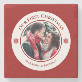 Weihnachts-Rot-Kreis mit Top Bottom-Text Steinuntersetzer