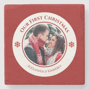 Weihnachts-Rot-Kreis mit Top Bottom-Text Steinuntersetzer