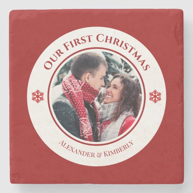 Weihnachts-Rot-Kreis mit Top Bottom-Text Steinuntersetzer (Vorderseite)