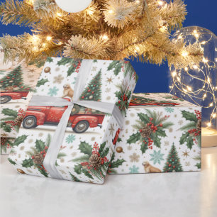 Weihnachts-Rot-LKW-Hund & Festtagsgrün Geschenkpapier