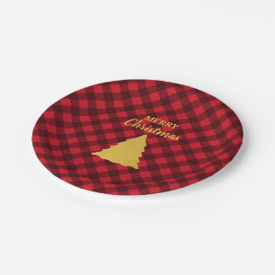 Weihnachts Rot & Schwarz Buffalo Karierter Weihnac Pappteller