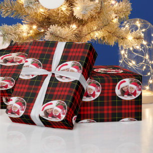 Weihnachts-Rot-Schwarz-Tartan-Karo Foto hinzufügen Geschenkpapier