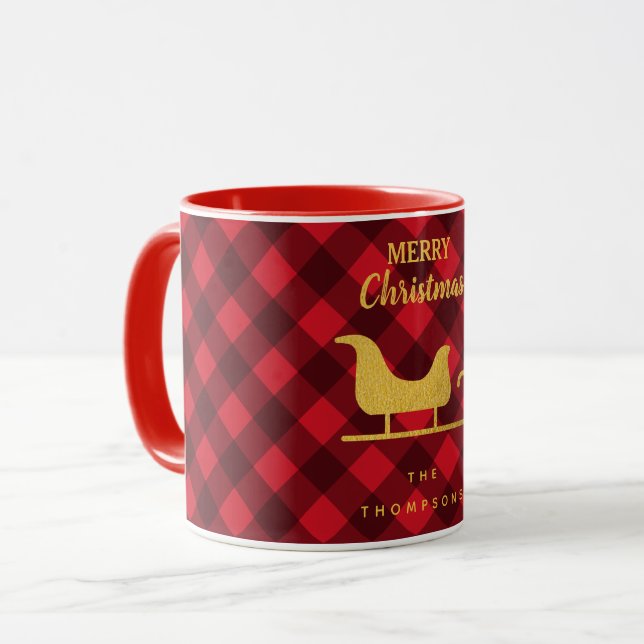 Weihnachts Rot & Schwarzes Buffalo Kariert Santa S Tasse (Vorderseite Links)