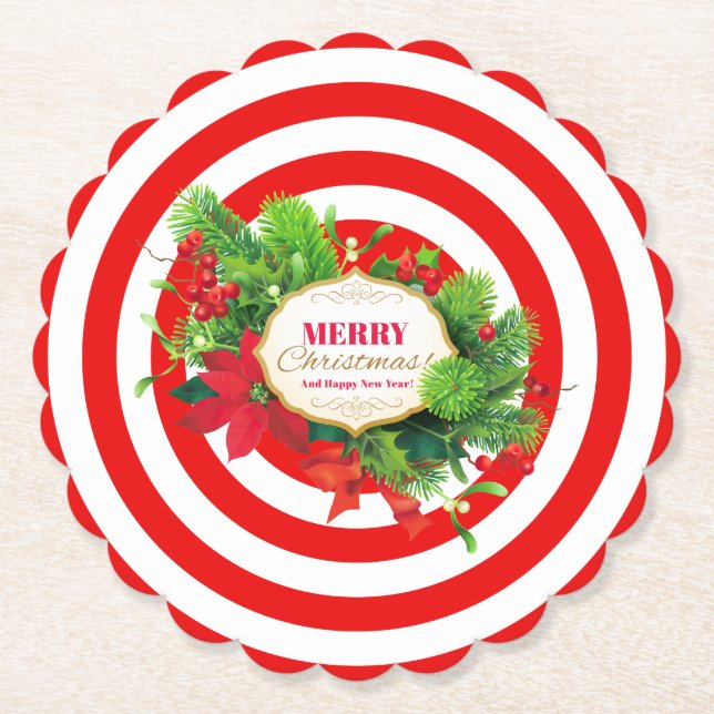 Weihnachts-Rot-Streifen-Untersetzer Untersetzer (Vorderseite)