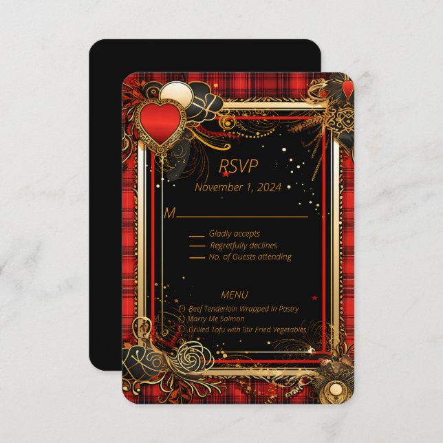 Weihnachts-Rot-und-Gold-Hochzeit RSVP Karte (Vorne/Hinten)