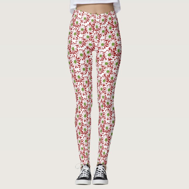 Weihnachts Rot und Grün Daisy Blumenmuster Leggings (Vorderseite)