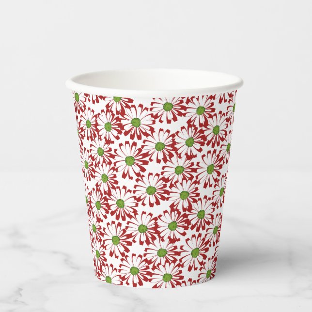 Weihnachts Rot und Grün Daisy Blumenmuster Pappbecher (Vorderseite)