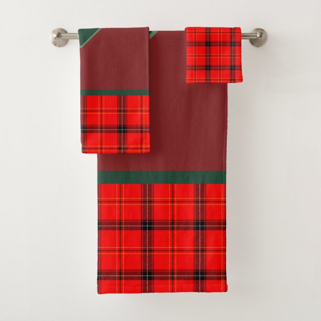 Weihnachts Rot und Grün Kariert Tartan Mit Monogra Badhandtuch Set (Insitu)