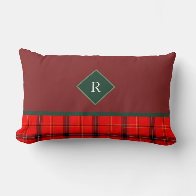 Weihnachts Rot und Grün Kariert Tartan Mit Monogra Lendenkissen (Vorderseite)