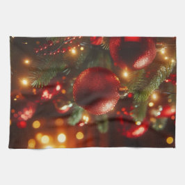 Weihnachts-Rot- und Grüne Glitzer-Ornamente Geschirrtuch