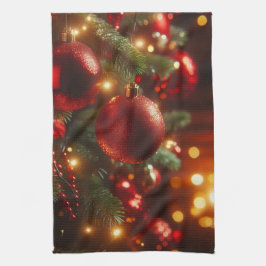 Weihnachts-Rot- und Grüne Glitzer-Ornamente Geschirrtuch