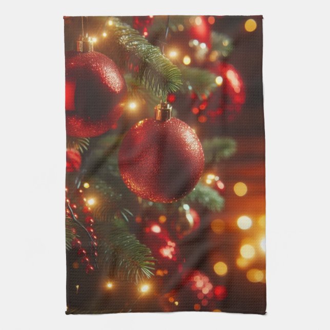 Weihnachts-Rot- und Grüne Glitzer-Ornamente Geschirrtuch (Vertikal)