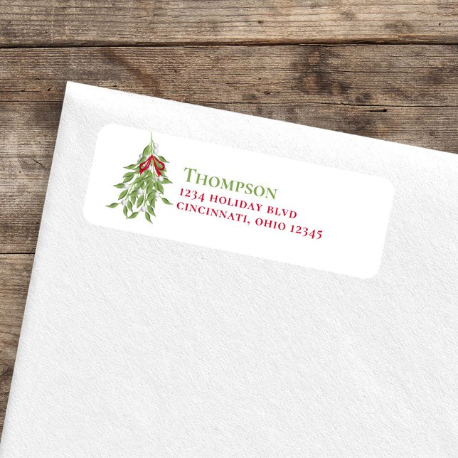 Weihnachts-Rot- und Grüne-Mistletoe-Rücksendeadres (Merry mistletoe holiday return address label. )