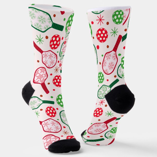 Weihnachts-Rot- und Grüne-Pickleball-Paddle Socken (Gewinkelt)