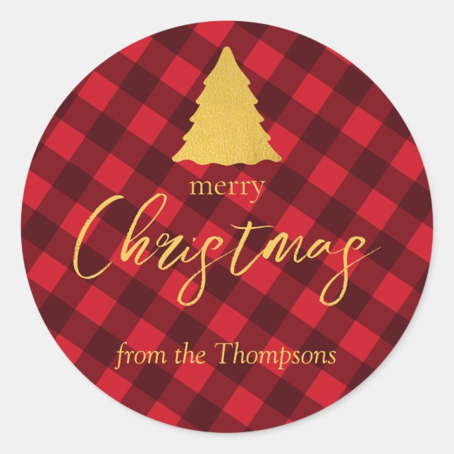 Weihnachts-Rot- und Schwarzbüffel-Karierte Weihnac Runder Aufkleber (Vorderseite)