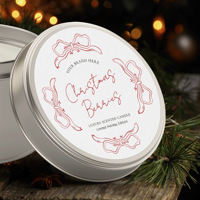 Weihnachts-Rot- und Weißwintermarke Runder Aufkleber (Modern Christmas product label perfect for candles, diffusers, soaps, skincare and more!)