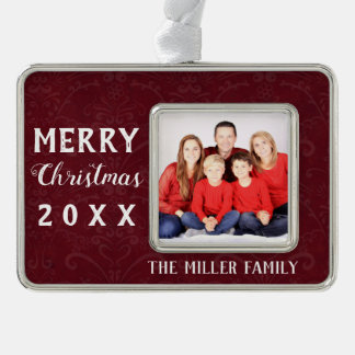 Weihnachts-Rot Vintage-Andenken-Jahr Foto Rahmen-Ornament Silber