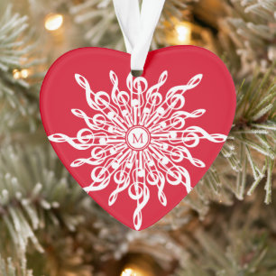 Weihnachts Rot Weiß G-Clef Snowflake Monogramm Ornament
