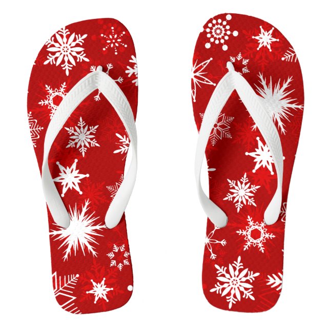 Weihnachts-Rot-Weiß-Schneeflocken-Design Flip Flops (Fußbett)