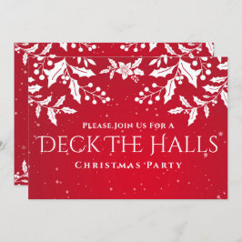 Weihnachts-Rot, Weißer Holly, Deck-The-Halls-Party Einladung