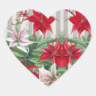 Weihnachts-Rote Amaryllis und Poinsettias Herz-Aufkleber