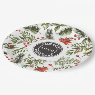 Weihnachts-Rote Berries Grüne Firmenlogo Pappteller