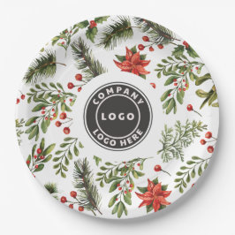 Weihnachts-Rote Berries Grüne Firmenlogo Pappteller