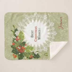 Weihnachts Rote Berries Grüner Kraut Weiße Schneef Sherpadecke