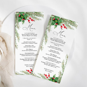 Weihnachts-Rote Berries-Hochzeitsmenü Menükarte