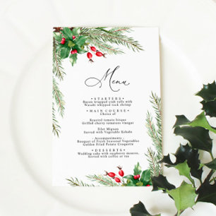 Weihnachts-Rote Berries-Hochzeitsmenü Menükarte