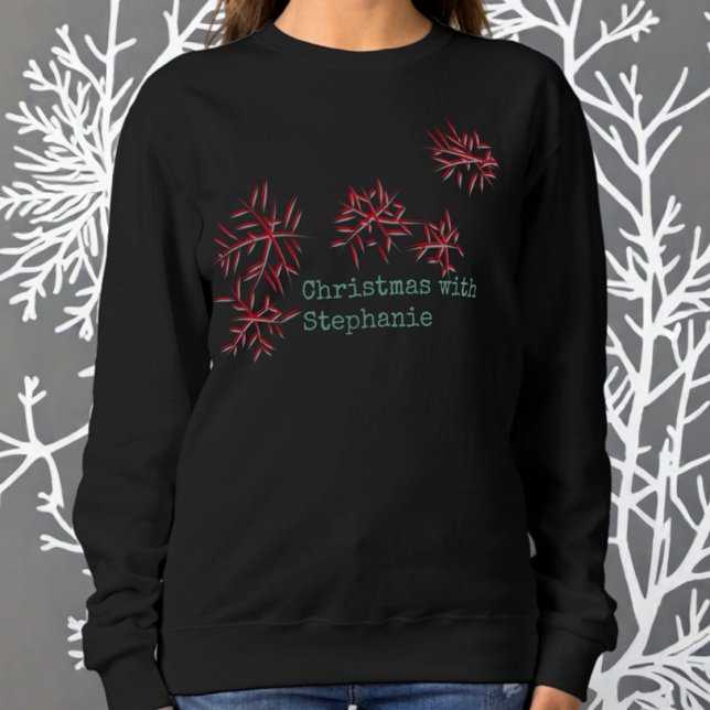 Weihnachts-Rote Blume grüne Typografie Name modern Sweatshirt (Von Creator hochgeladen)