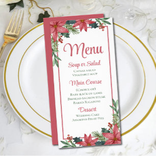 Weihnachts-Rote Flora-Poinsettia-Hochzeitmenü Werbekarte