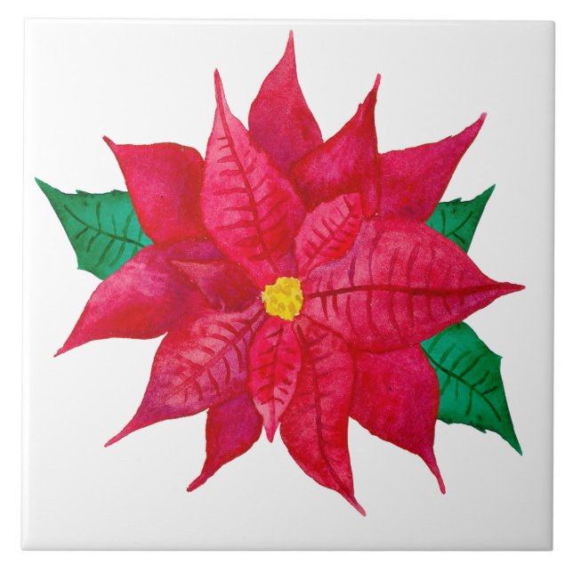 Weihnachts-Rote Keramik Poinsettia Tile Fliese (Vorderseite)