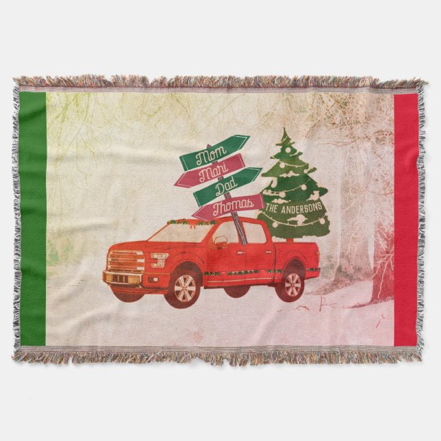 Weihnachts-Rote LKW Familienname Vintag Niedlich Decke (Vorderseite)