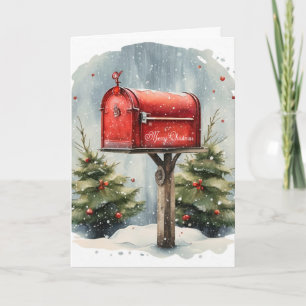 Weihnachts-Rote Mailbox in Aquarellen Karte