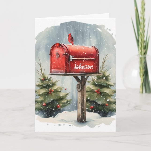 Weihnachts-Rote Mailbox in Aquarellen Karte (Vorderseite)