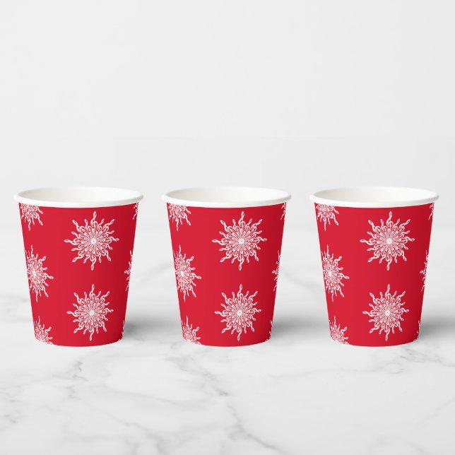 Weihnachts Rote Ornamental G-Clef Snowflake Muster Pappbecher (Multi)